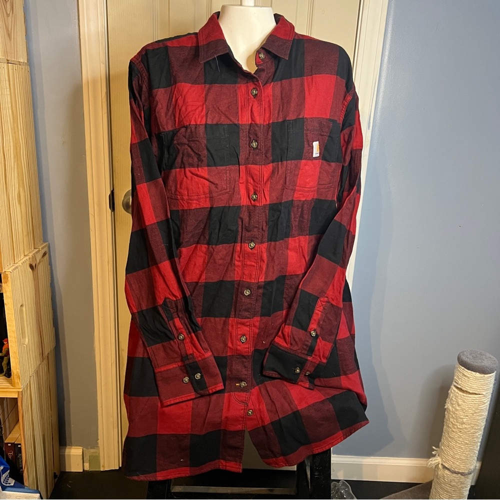 Carhartt Rugged Flex Flannel Shirt Women's XXL Plaid Red Relaxed Fit Long Sleeve